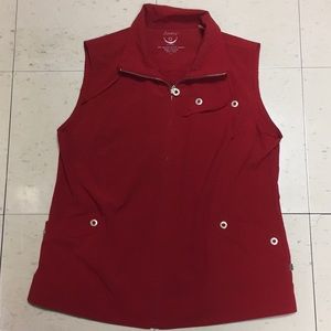 Red Zip-up Vest with Silver Button Detail & Pocket